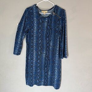Michael Michael Korn Blue Snake Print Tunic Long Sleeve Blouse